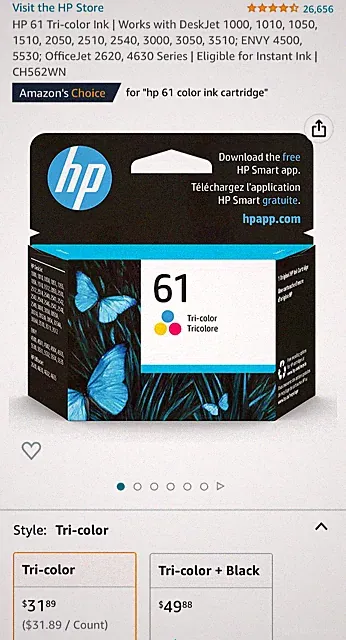 2 HP 61 Tri-color Inks | Works with DeskJet 1000, 1010, 1050, 1510, 2050, 2510