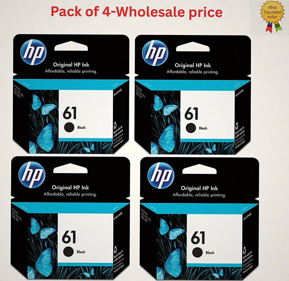 4 Pack of HP 61: Black Ink Cartridge, Works w/ DeskJet 1000, 1010 CH561WN, New