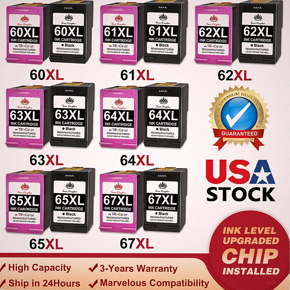 Black Color Ink Cartridge 60XL 61XL 62XL 63XL 64XL 65XL 67XL for HP Printer Lot