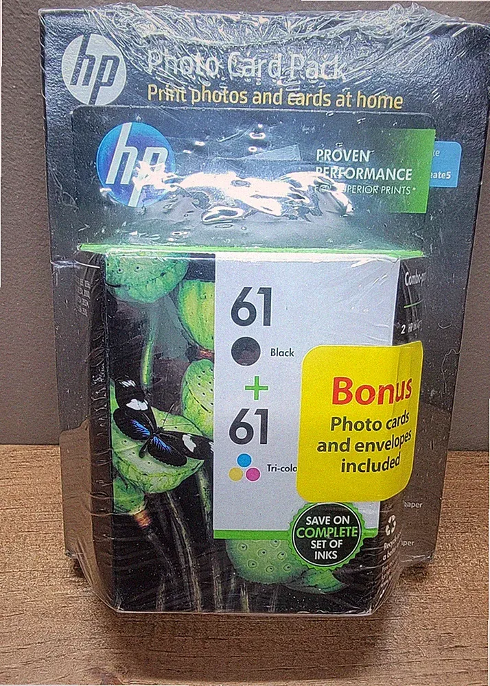 Expired HP Combo Pack 61 Black & Tri-Color Bonus Photo Cards & Envelopes Sealed