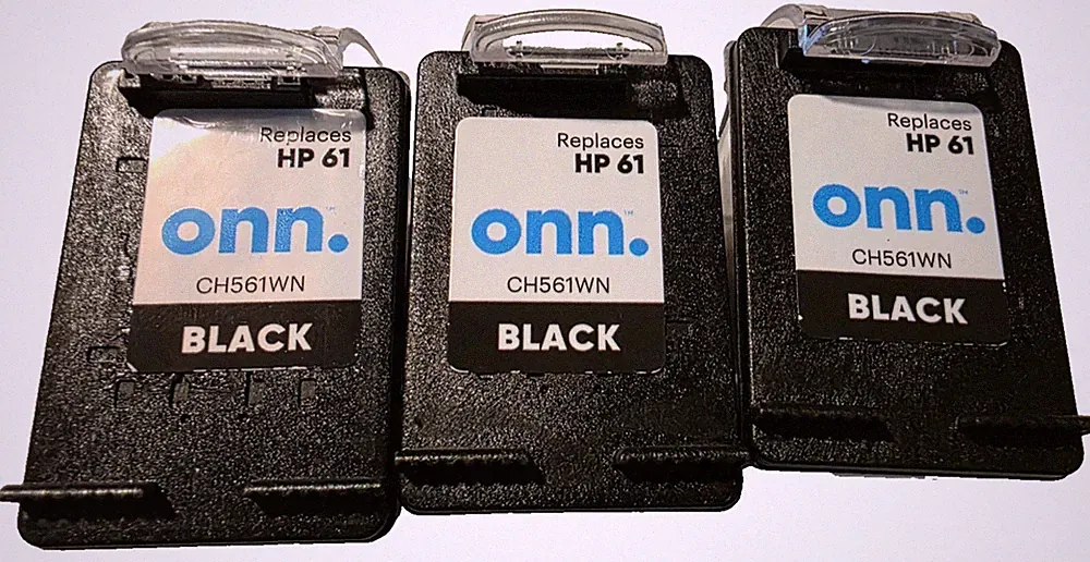 Onn Ink Cartridge • BLACK 61 HP - Used Lot of 3 Best By: 10/2026